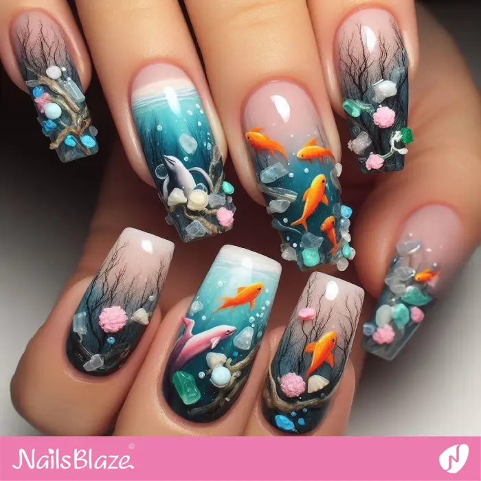Plastic Sinks to the Bottom of the Ocean | Nail Art | Save the Ocean Nails - NB3114